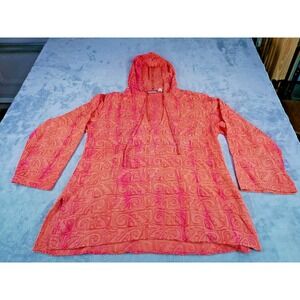 Chico's Women's Hooded Pullover Tunic Top Size 1 Coral Pink Textured Long Sleeve